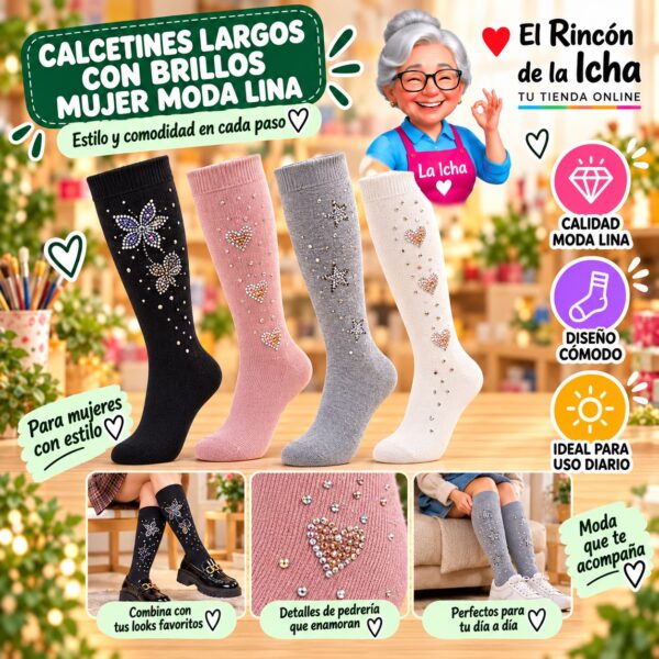 Calcetines Largos con Brillos Mujer Moda Lina Diseño 600348