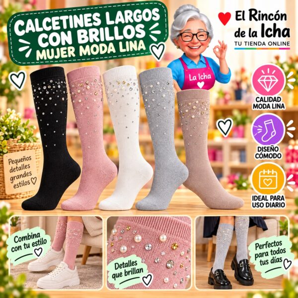 Calcetines Largos con Brillos Mujer Moda Lina Diseño 600331