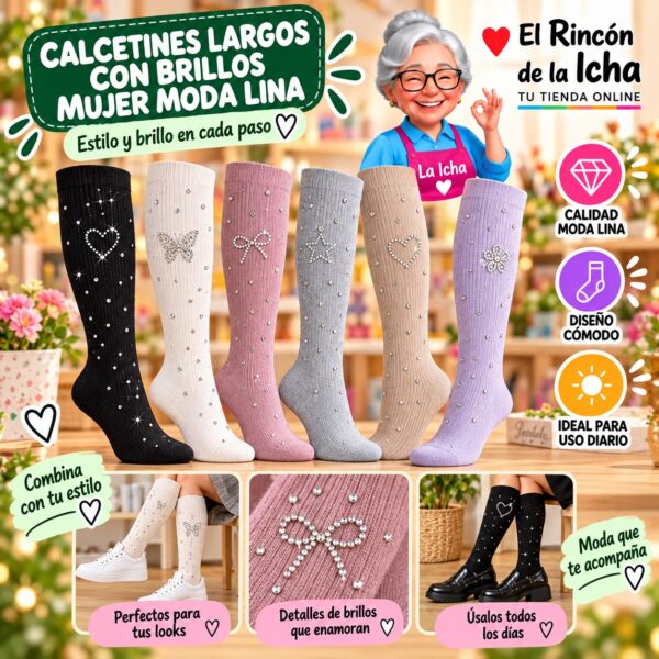 Calcetines Largos con Brillos Mujer Moda Lina Diseño 600330