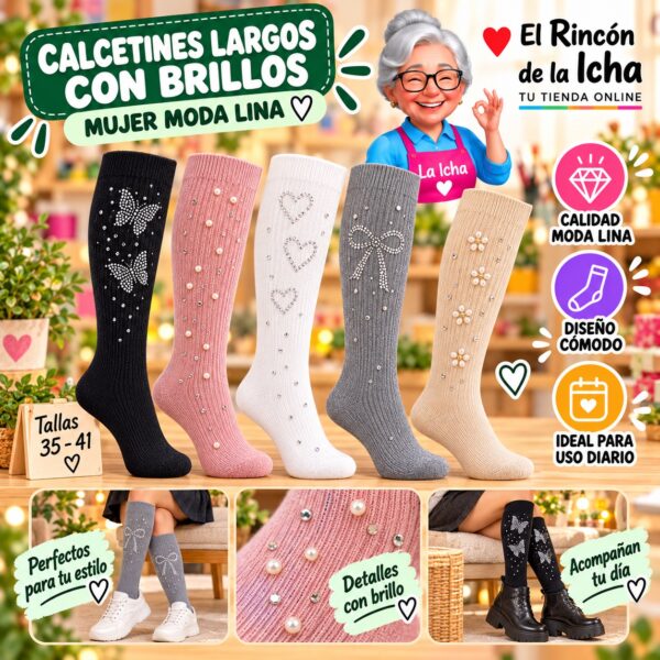 Calcetines Largos con Brillos Mujer Moda Lina Diseño 600322