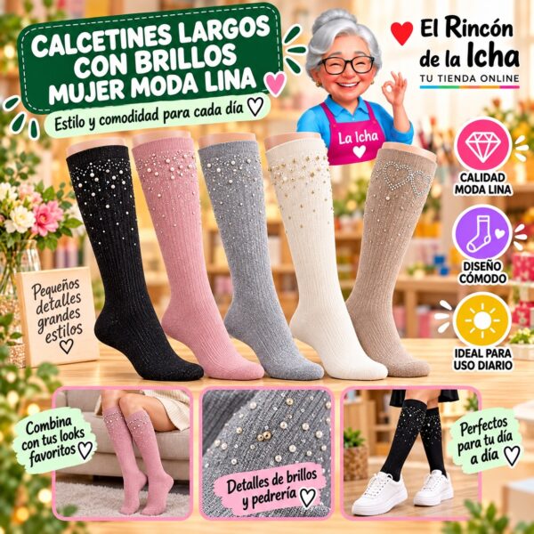 Calcetines Largos con Brillos Mujer Moda Lina Diseño 600323