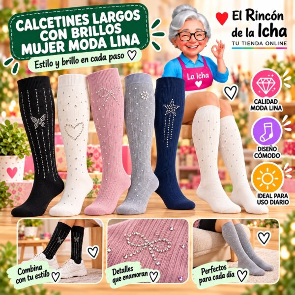 Calcetines Largos con Brillos Mujer Moda Lina Diseño 600324