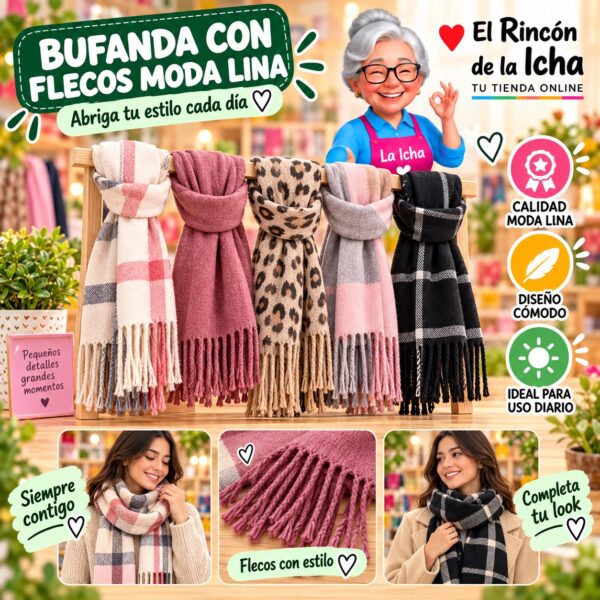 RI-ML-01129 Bufanda con Flecos Moda Lina Diseño 940012