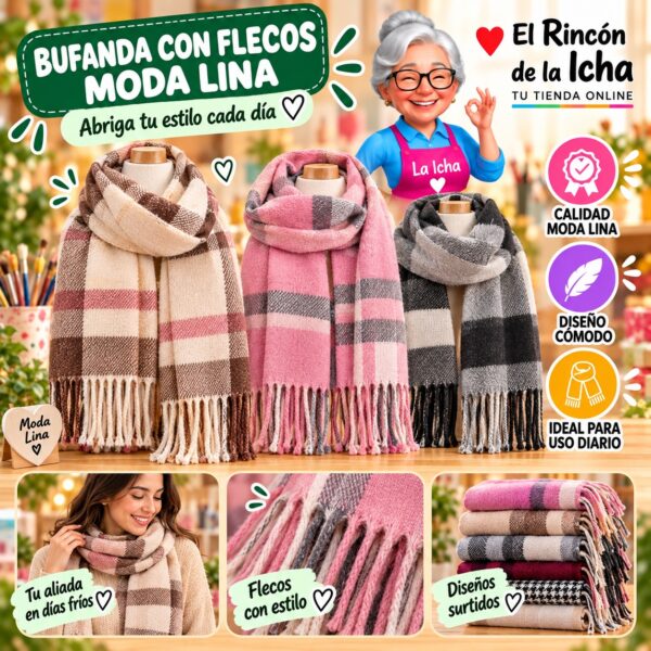 RI-ML-01135 Bufanda con Flecos Moda Lina Diseño 940030