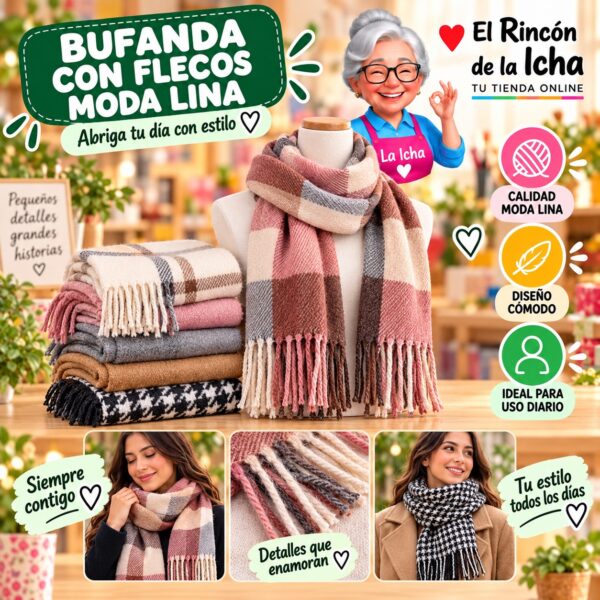 RI-ML-01136 Bufanda con Flecos Moda Lina Diseño 940025