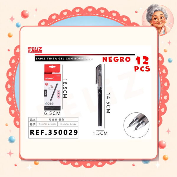 Lapiz Gel Negro C/borrador Motarro Ref. 350029