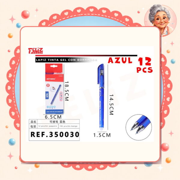 Lapiz Gel Azul C/borrador Motarro Ref. 350030