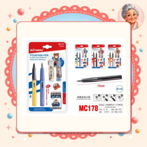 la-icha-01083 2+4pcs Pluma Estilografica Borrable+repuestos Azul Osito Motarro Ref. MC178