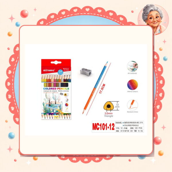 la-icha-01395 12+1pcs Lapices de Color Bicolor Duo+sacapuntas Motarro Ref. MC101-12