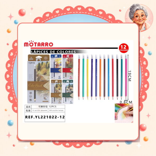 la-icha-01414 Lapices de Colores Borrable Motarro Ref. YL221022-12