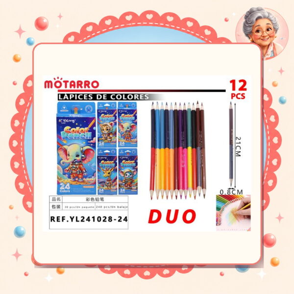 la-icha-01445 Lapices de Colores Duo Motarro Ref. YL241028-24