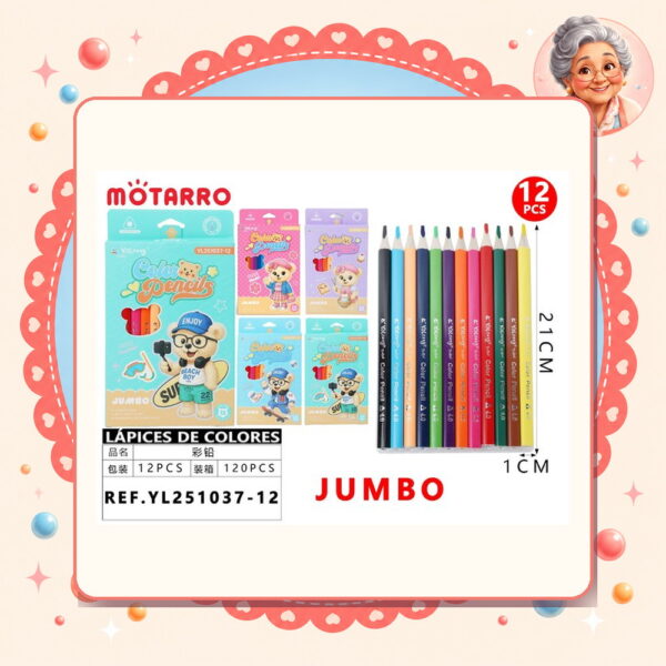 la-icha-01478 Lapices de Colores Jumbo Motarro Ref. YL251037-12