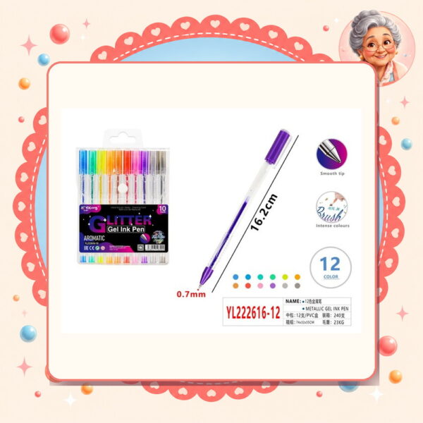 Boligrafos Gel Glitter Motarro Ref. YL222616-12