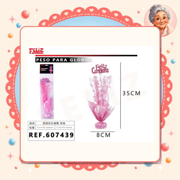 X 8cm Peso para Globos Cumpleanos Rosado Feliz Ref. 607439