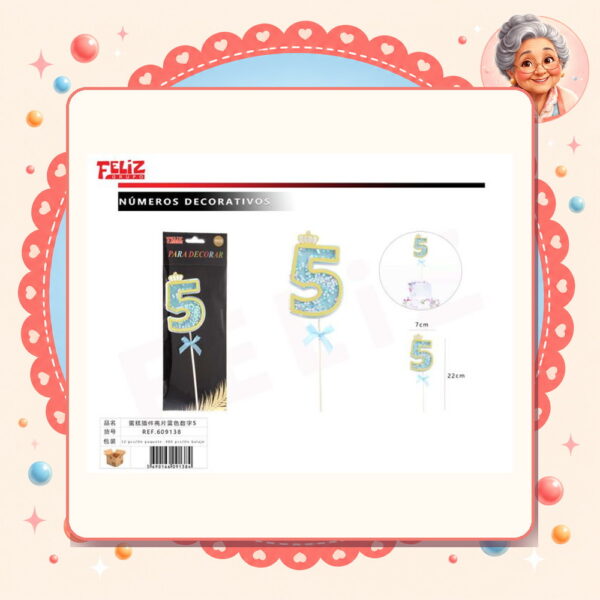 Números Decorativos con Lentejuelas Azul 5 Feliz Ref. 609138