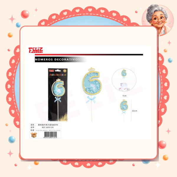 Números Decorativos con Lentejuelas Azul 6 Feliz Ref. 609139