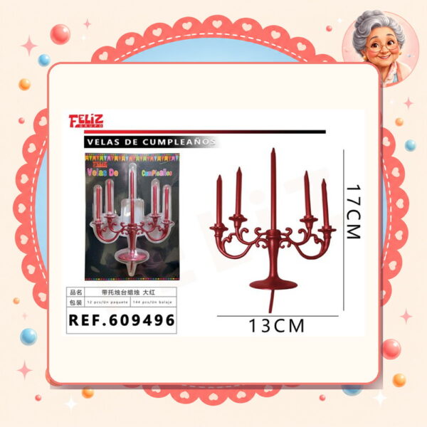 X 13cm Vela con Candelabro Rojo Feliz Ref. 609496