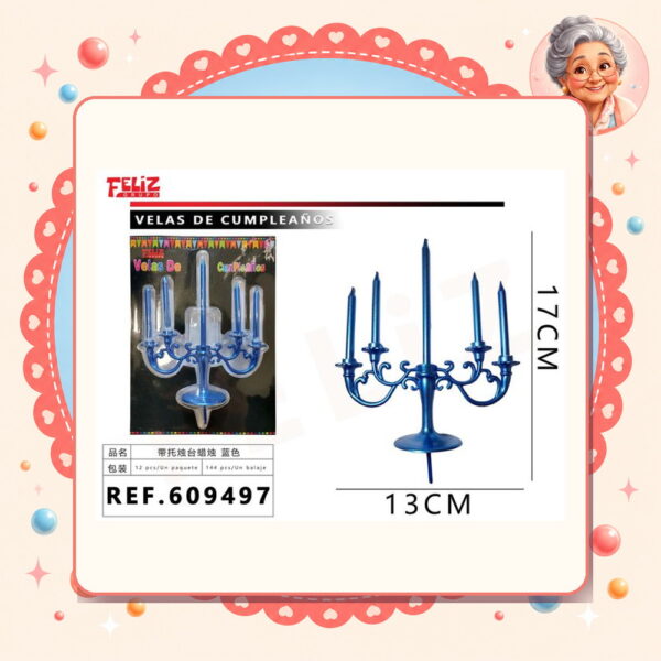 X 13cm Vela con Candelabro Azul Feliz Ref. 609497