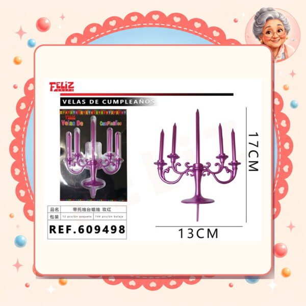 X 13cm Vela con Candelabro Fucsia Feliz Ref. 609498
