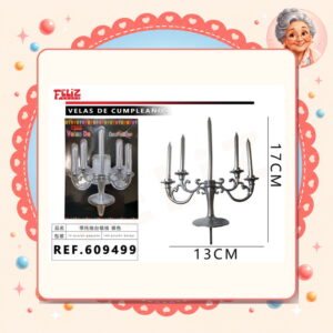 la-icha-03211 X 13cm Vela con Candelabro Plateado Feliz Ref. 609499