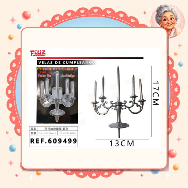 X 13cm Vela con Candelabro Plateado Feliz Ref. 609499
