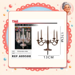la-icha-03212 X 13cm Vela con Candelabro Oro Rasa Feliz Ref. 609500