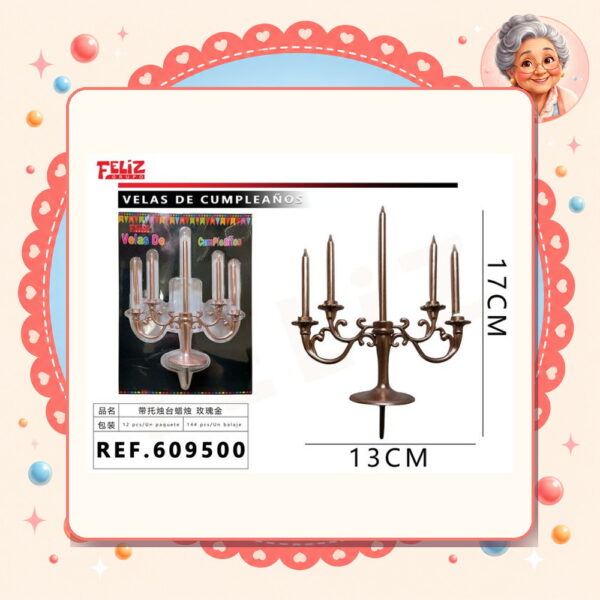 X 13cm Vela con Candelabro Oro Rasa Feliz Ref. 609500