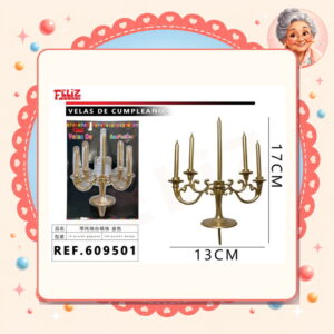 la-icha-03213 X 13cm Vela con Candelabro Dorado Feliz Ref. 609501