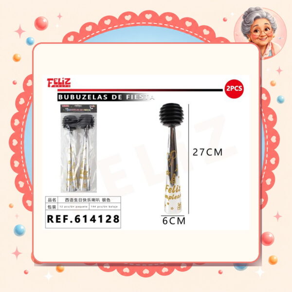 X 6cm 2pcs Bubuzelas Cumpleanos Plateado Feliz Ref. 614128