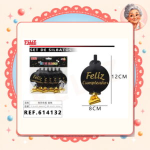 X 8cm 6pcs Set de Silbatos Cumpleanos Feliz Ref. 614132