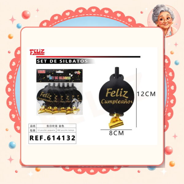 X 8cm 6pcs Set de Silbatos Cumpleanos Feliz Ref. 614132