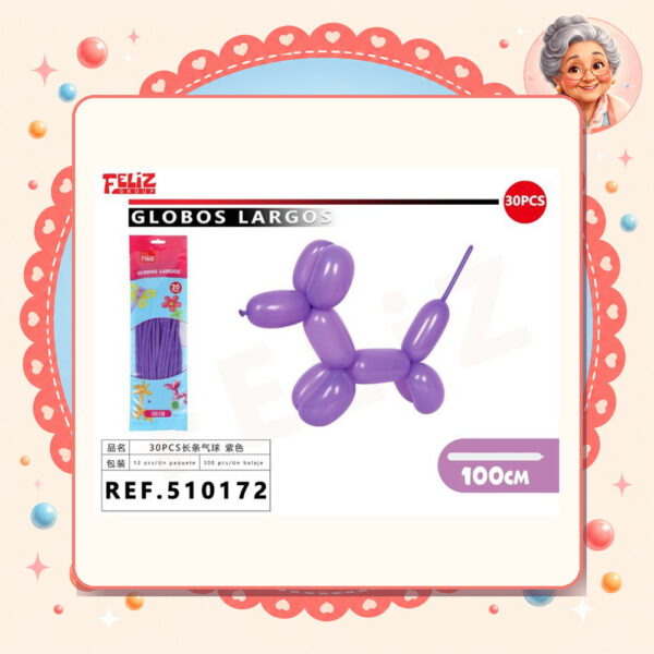 la-icha-04301 Globos Largos Purpura Feliz Ref. 510172