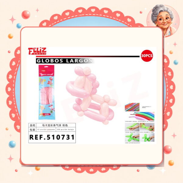 Globos Largo Pastel Rosado Feliz Ref. 510731