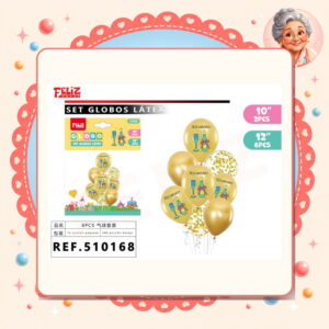 la-icha-04335 Globos Latex Dorado Feliz Ref. 510168
