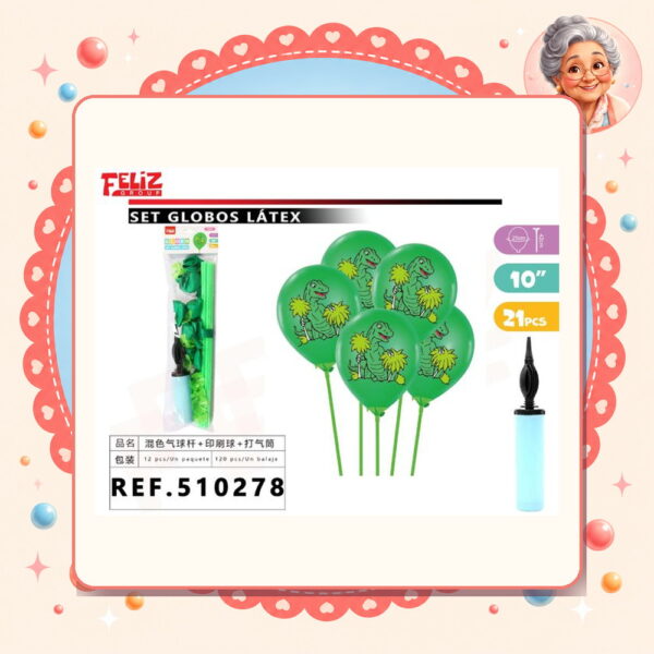 la-icha-04358 Globos/dinosaurio+soportes+inflador Feliz Ref. 510278
