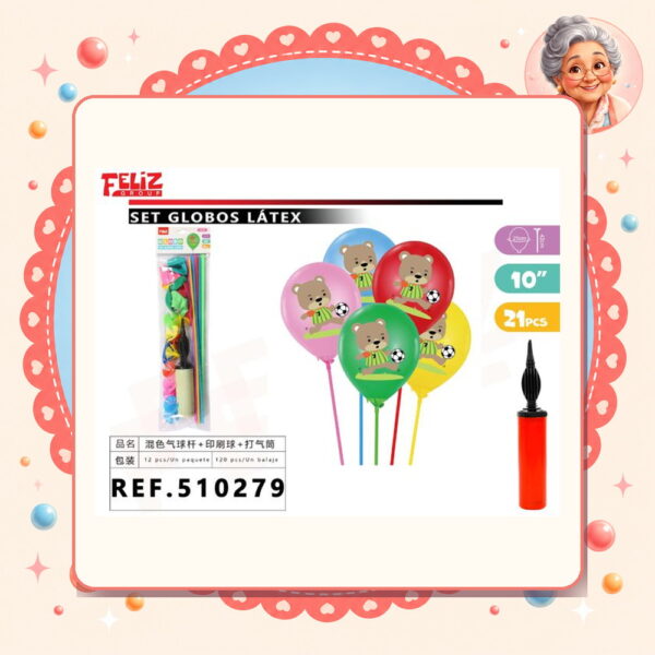 la-icha-04359 Globos/osito+soportes+inflador Feliz Ref. 510279