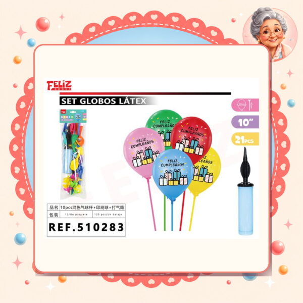 Globos/cumpleano+soportes+inflador Feliz Ref. 510283