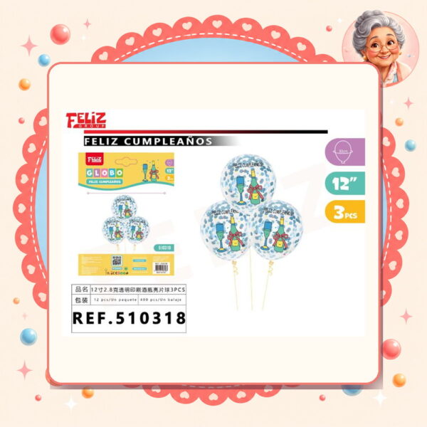 la-icha-04375 Champagne con Lentejuelas 3pcs Feliz Ref. 510318