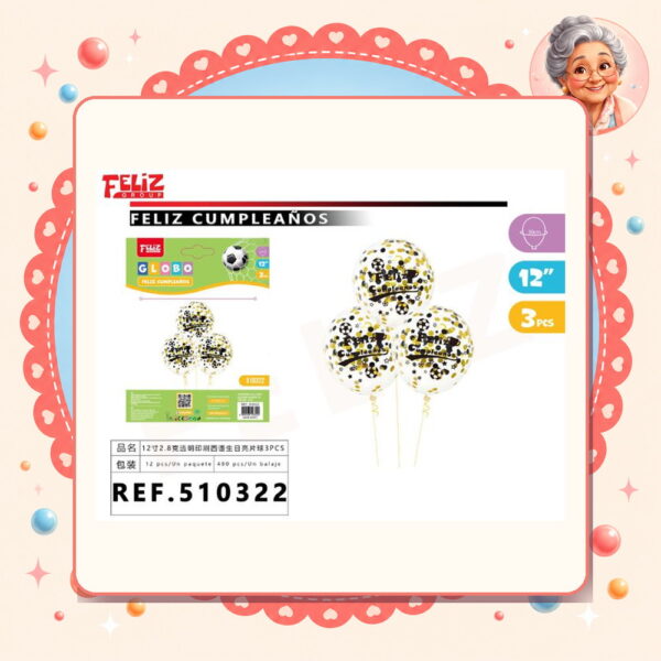 la-icha-04379 Cumpleanos con Lentejuelas Dorado 3pcs Feliz Ref. 510322