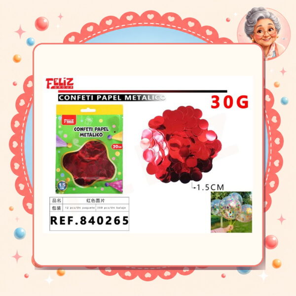 Confeti Papel Metal Redondo Rojo Feliz Ref. 840265