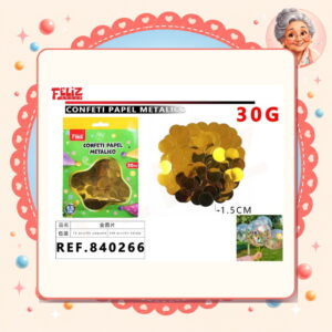 la-icha-04469 Confeti Papel Metal Redondo Dorado Feliz Ref. 840266