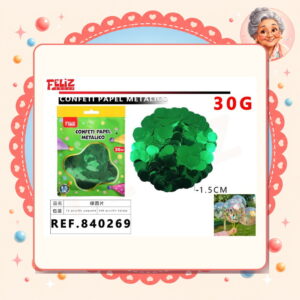 la-icha-04471 Confeti Papel Metal Redondo Verde Feliz Ref. 840269