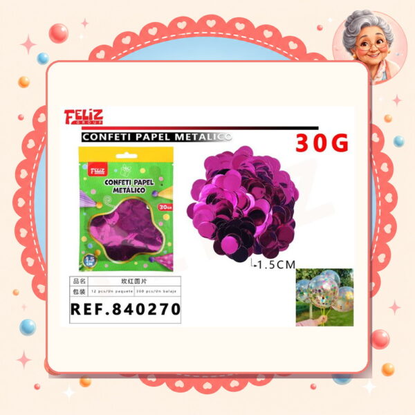Confeti Papel Metal Redondo Fucsia Feliz Ref. 840270