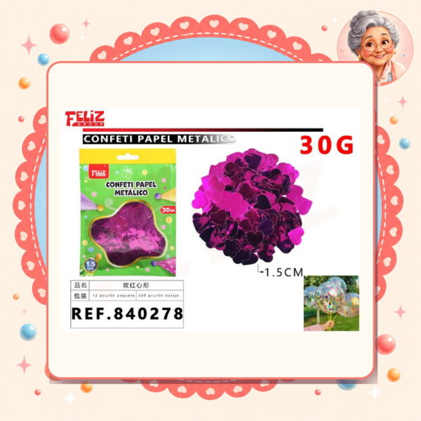 Confeti Papel Metal Corazon Fucsia Feliz Ref. 840278