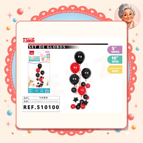 Globos Negro/rojo Feliz Ref. 510100