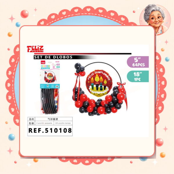 Globos Negro/rojo Feliz Ref. 510108