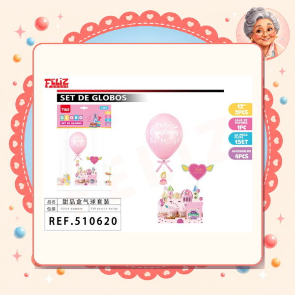 Caja&globos para Pasteles Cumple Princesa Feliz Ref. 510620