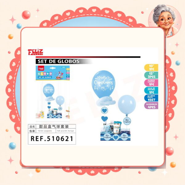 Caja&globos para Pasteles Cumple Azul Feliz Ref. 510621