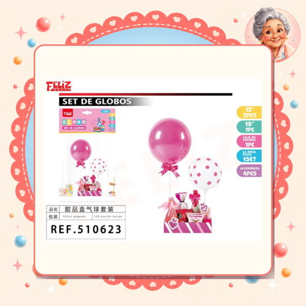 Caja&globos para Pasteles Rosado Feliz Ref. 510623