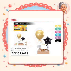 la-icha-04530 Caja&globos para Pasteles Negro Dorado Feliz Ref. 510624